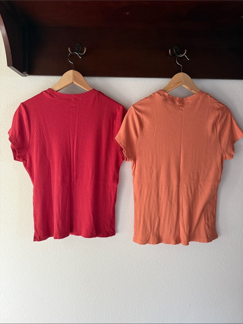 Dip 2 Pk Short Sleeve Ribbed Crewneck Tshirts, Red and Orange Coral, Modal Blend - Picture 4 of 8